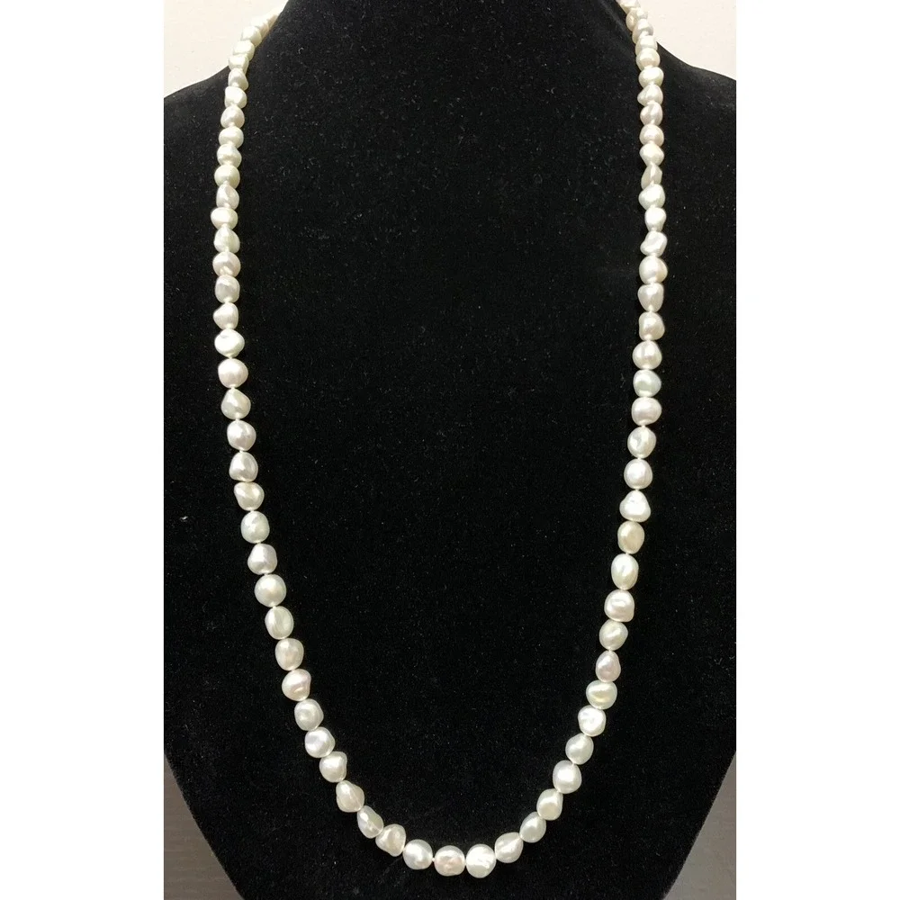 Vintage 14K White Gold Opera Baroque Pearl Necklace 35